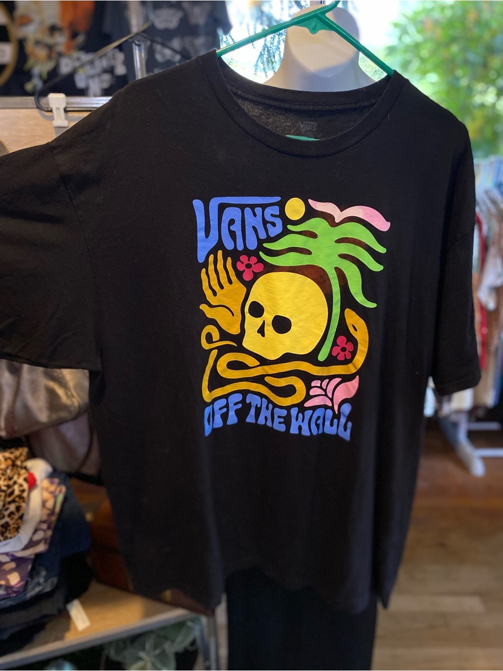 Vans Black Short Sleeve Tee with Yellow Skull and Multicolor Graphic